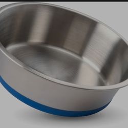 leashboss stainless steel bowl, silicone base, 8 cup, blue 2 pack