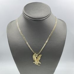 10KT YELLOW GOLD 20” CURB LINK CHAIN 3.75MM 7.9GR W/ 14KT YELLOW GOLD EAGLE CHARM 6.0GR