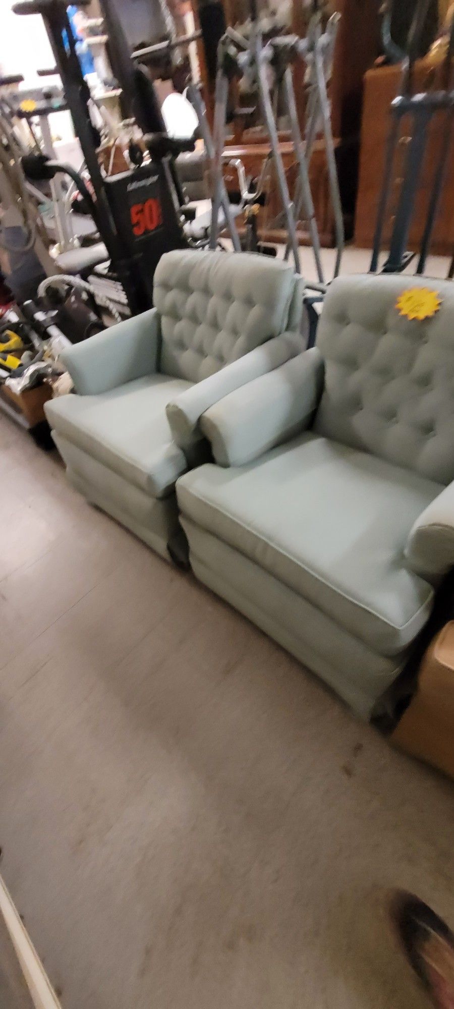 Pair Of 2 Blue Swivel Rocking Chairs