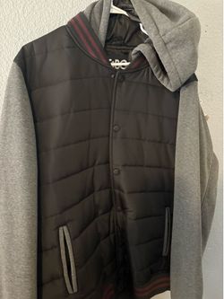 “Men’s XXL Hooded Quilted Varsity Jacket Black Gray”