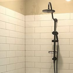 Shower System with 8" Rain Shower Head, 5-Function  Handheld Shower Head with Adjustable  Slide Bar, 59" Hose. Black