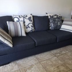 Dark Blue 96” Modern Sofa with Floral Design Cushions by Mor Furniture