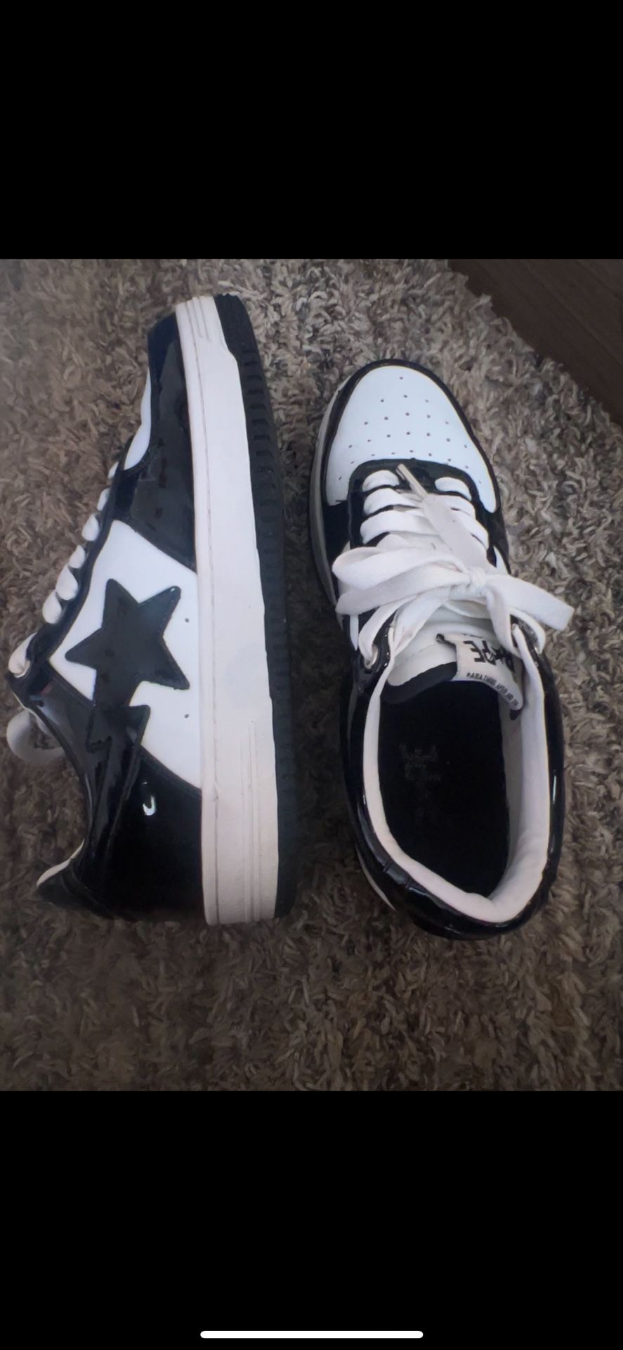 Black & White Bape Sneakers with Star Design — Authentic & Stylish!