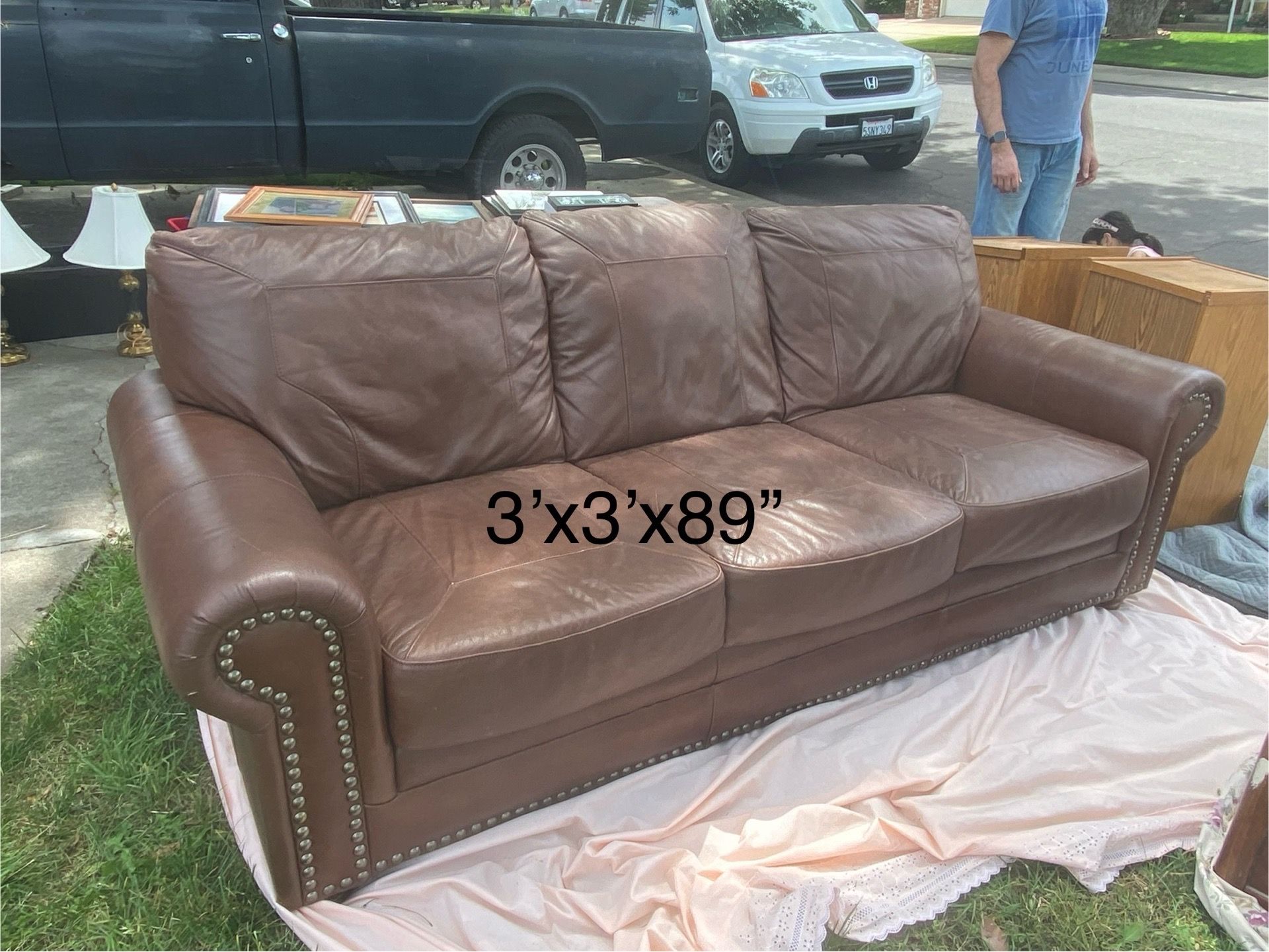 Three Seater Brown Leather Sofa