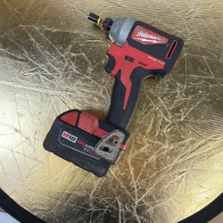 Used Milwaukee 2850-20 M18 Compact Brushless 1/4 inch Hex Impact Driver With M18 5.0Ah Battery, No Charger 