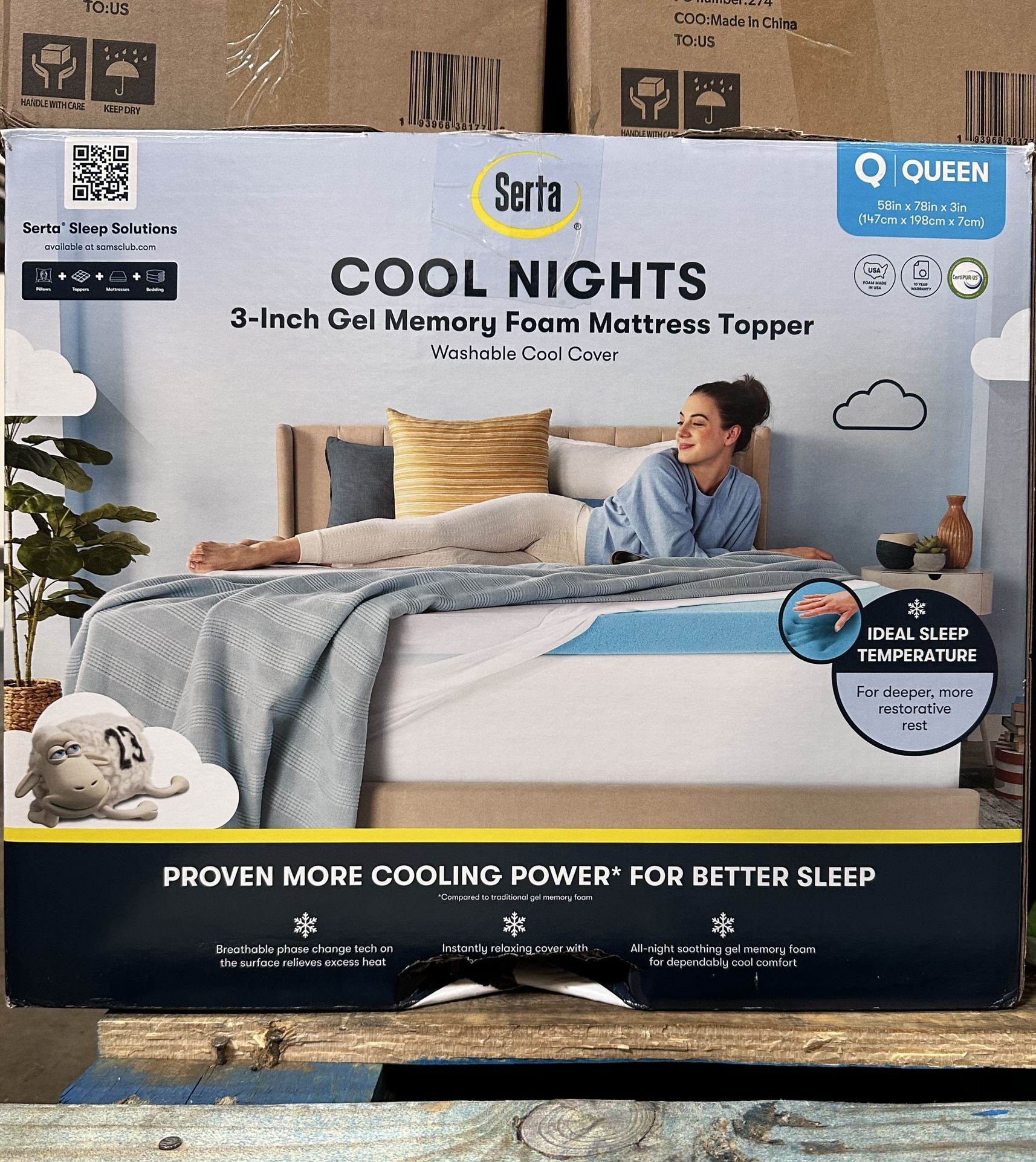 Serta 3” Cool Nights Gel Memory Foam Mattress Topper In Queen Brand New In Box