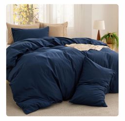 Navy Blue Duvet Cover Set with Pillowcases queen size