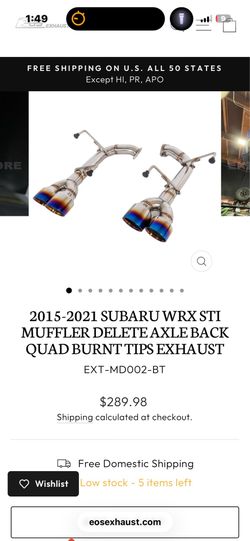 2015-2021 SUBARU WRX STI MUFFLER DELETE AXLE BACK QUAD BURNT TIPS EXHAUST