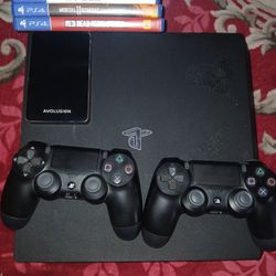 Ps4 Pro With 2 Perfectly Fine Controllers And External Storage Device And The Games In The Picture With All The Cables Neded