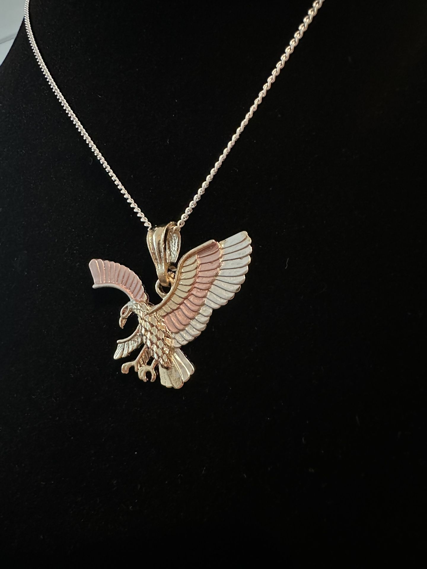 🦅 14K Gold Over 925 Tri-Color Eagle Pendant w/ 20” Chain – $60