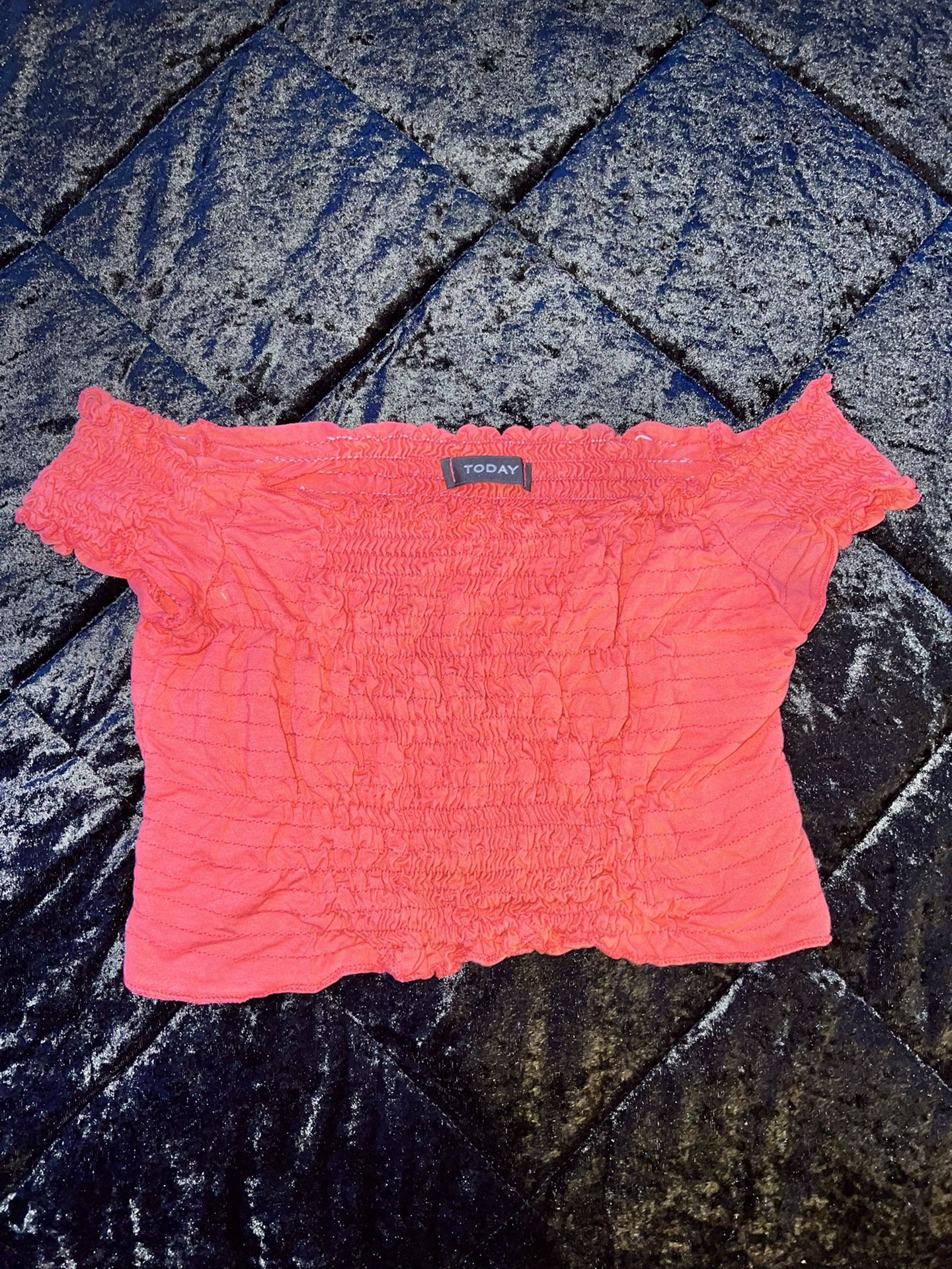 Today’s Salmon Pink Scrunched Off The Shoulder Crop Top