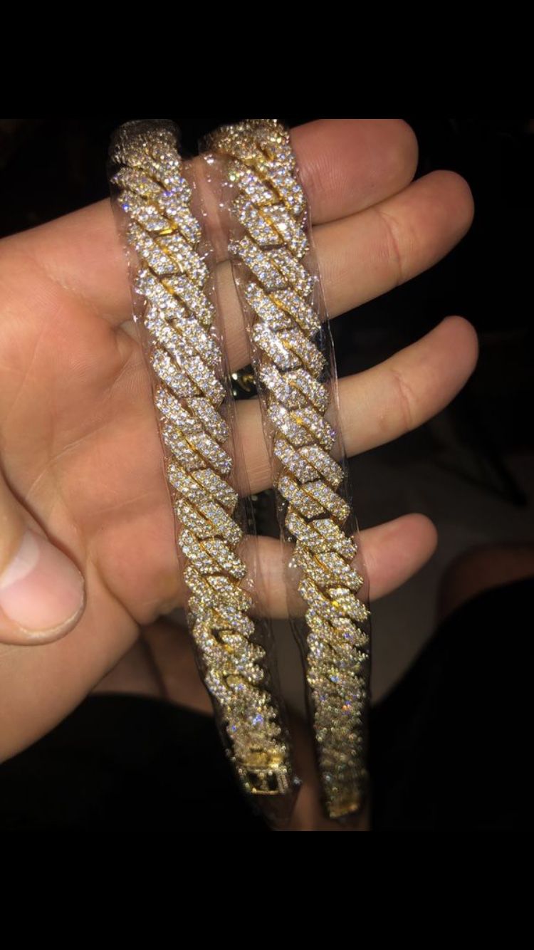 Cuban chain and bracelet set gold filled iced