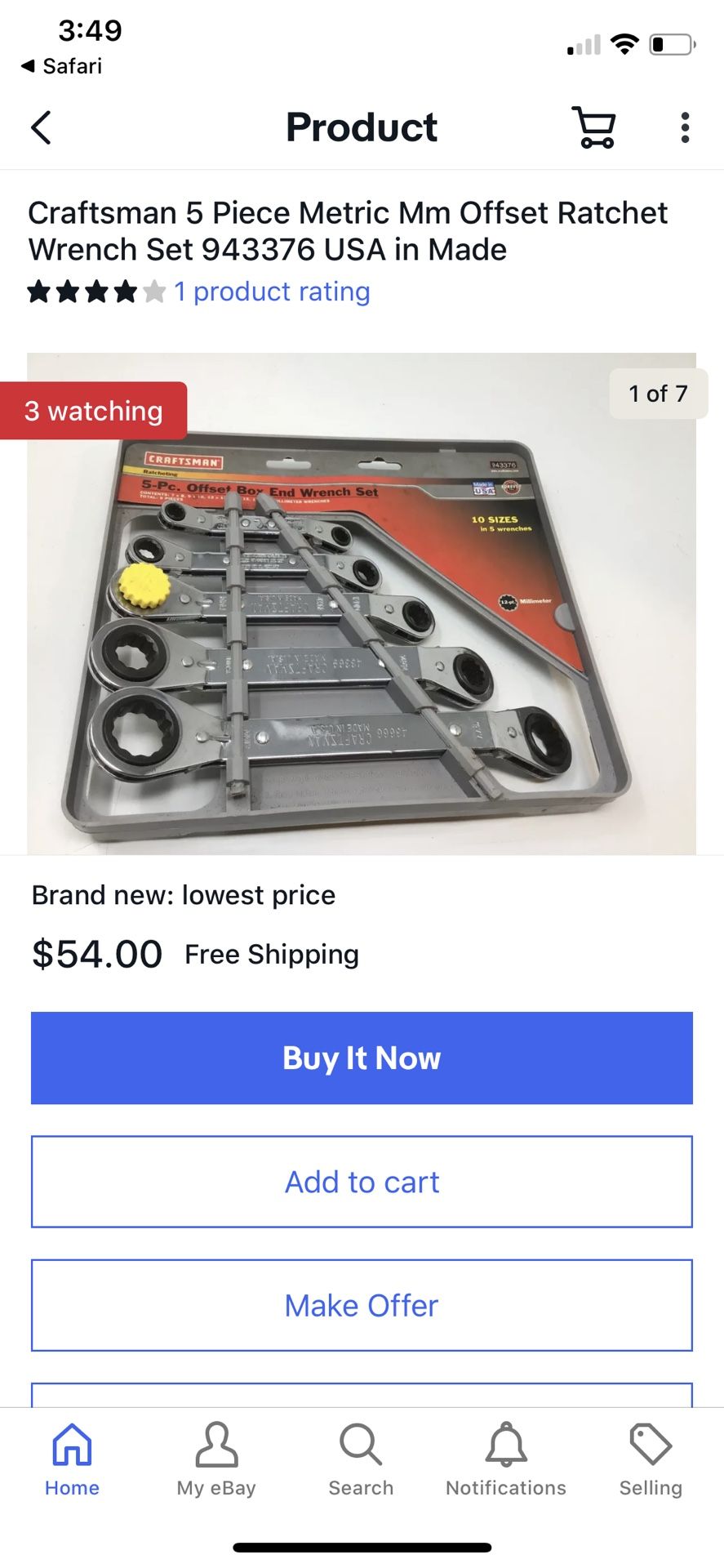NOS Craftsman USA 43376 METRIC 5 Ratcheting Box Wrench Set Original Package
