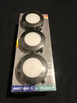 Dimmable Color Changing Integrated LED Under Cabinet Puck Lights with J-box 3-Pack Commercial Electric Plug-In 3-Light Black