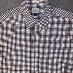 J Crew Vintage Size Medium Shirt Long Sleeve Gingham Plaid White Maroon Blue