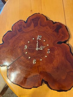 Vintage Mid-Century Modern Live-Edge Wood Slab Wall Clock – Working Condition
