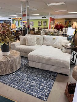 Lindyn Ivory Cream Corduroy Sectional Couch Set Fast Delivery Military Discount Only $39 down payment 👉 Please ask Jon Green for a discount when you 