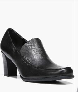 NEW Franco Sarto "Nolan" Black Leather Block Heel Loafers – Size 7.5
