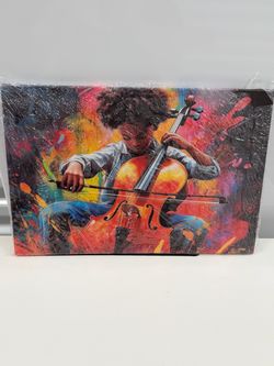 Abstract Cello Player Canvas Wall Art 12x16 Musical Boy Print Multi-Color