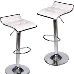 Puluomis Set of 2 Barstool, Adjustable Swivel Gas Lift Bar Stools, PU Leather with Chrome Base, White