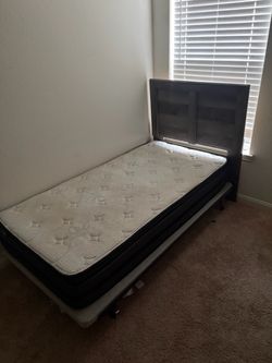 Twin Bed Frame with Headboard and Mattress
