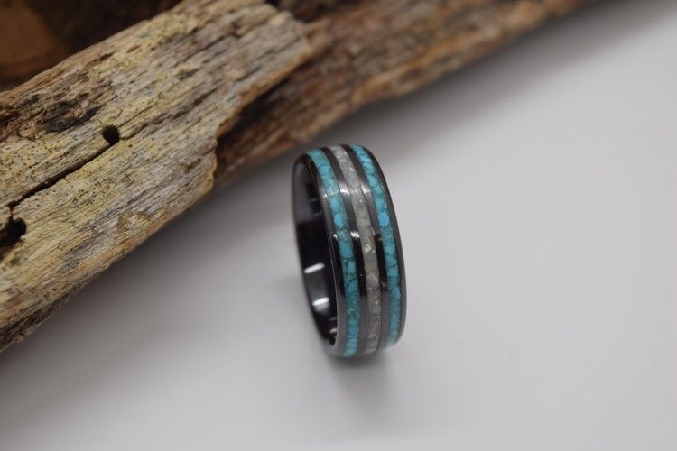 Turquoise And Black Ceramic Ring Size 10