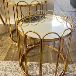 Gold Metal Mirrored Nesting Side Tables 