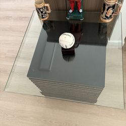 End Table Or Cocktail Table / Glass Top & Wood Base