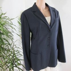 Anne Klein Wool Blend Blazer Navy Blue Pinstripe Classic