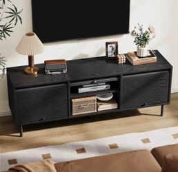 59” Modern Black TV Stand with Sliding Doors | Fits TVs up to 65”