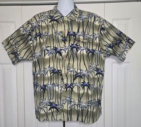 Island Paradise Men's XL Silk Aloha Shirt Palm Tree Tropical Beach Preppy Sage
