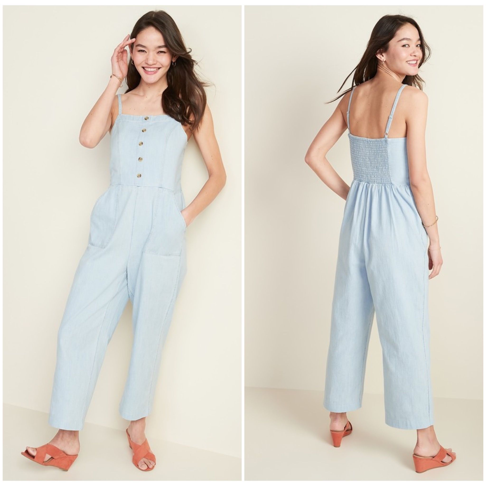 Old Navy Button-Front Chambray Cami Jumpsuit