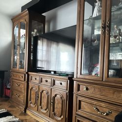 Solid Wood Traditional Entertainment Center- 3 Piece Wall Unit