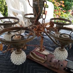 Antique Milk Glass Chandelier Missing The Tops