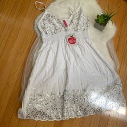 PINK Apple White Embroidered Sequin Summer Dress L
