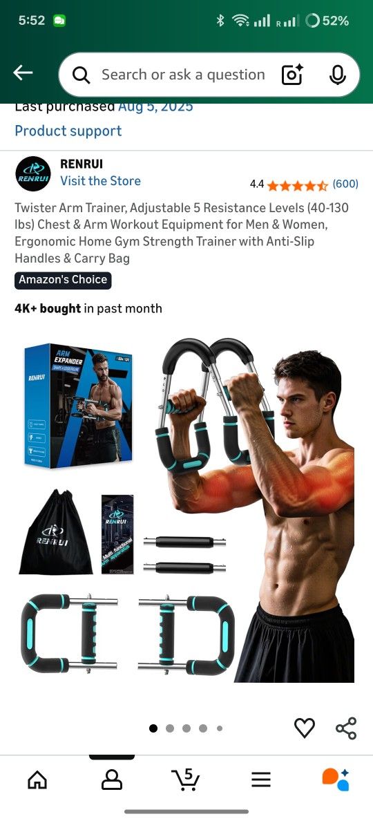 Twister Arm Trainer, Adjustable 5 Resistance Levels (40-130 lbs) Chest & Arm Workout Equipment for Men & Women, Ergonomic Home Gym Strength Trainer wi