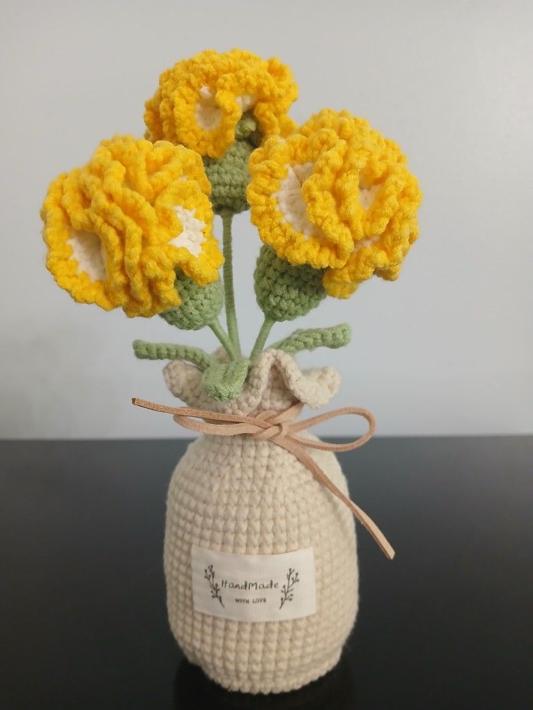 Handmade Crochet Flowers In Pot