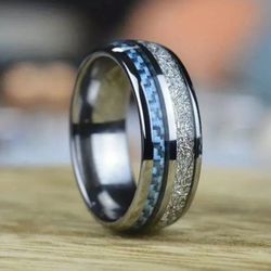 Men's 8mm Tungsten Blue Meteorite Inspired Comfort-Fit Wedding Band