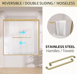 TSD4875BG 44-48 in. W x 75 in. H Sliding Semi-Frameless Shower Door in Brushed Gold