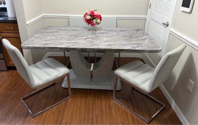 Faux Marble Top Dining Table with 4 Chairs
