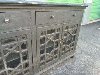 Dark Gray Wood Sideboard Cabinet with Lattice Doors
