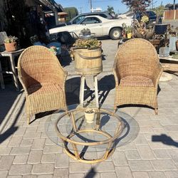 patio Furniture, Set Wicker, Two Chairs And Tea Table