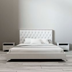 King velvet white bed / cama king blanca velvet