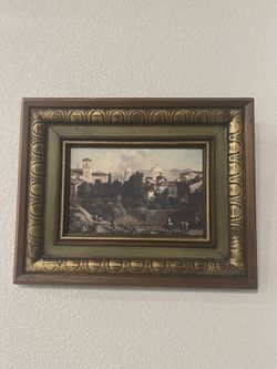 A Decorative Framed Oil Painting on Canvas, a Pastoral Village Scene, 14.5”x11.5”