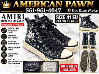 AMIRI Bandana High Top Sneakers Black White Size 41 / US 8 Men’s No Insoles