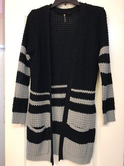 Women’s Black & Grey Long Sweater Cardigan
