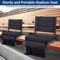 2 pack Portable Bleacher Seats with Thick Padded Cushion and Shoulder Strap, Wide Stadium Seat Chair Includes Hooks, Cup Holder and Side Pocket,
