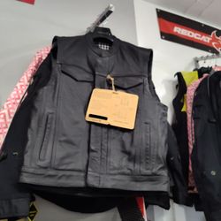 Size medium Black Leather Motorcycle Vest with Tags