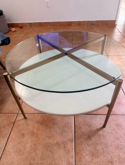 Round Glass & Gold Coffee Table - 2-Tier Modern 30" with White
