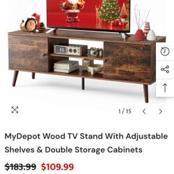 Wood TV Stand With Adjustable Shelves